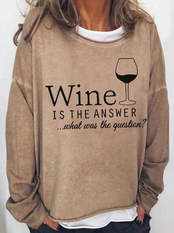 Women's T-Shirts Casual Round Neck Long Sleeve Wine Glass Print T-Shirts