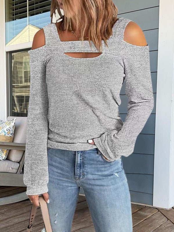 Women's T-Shirts Casual Solid Off Shoulder Long Sleeve T-Shirt