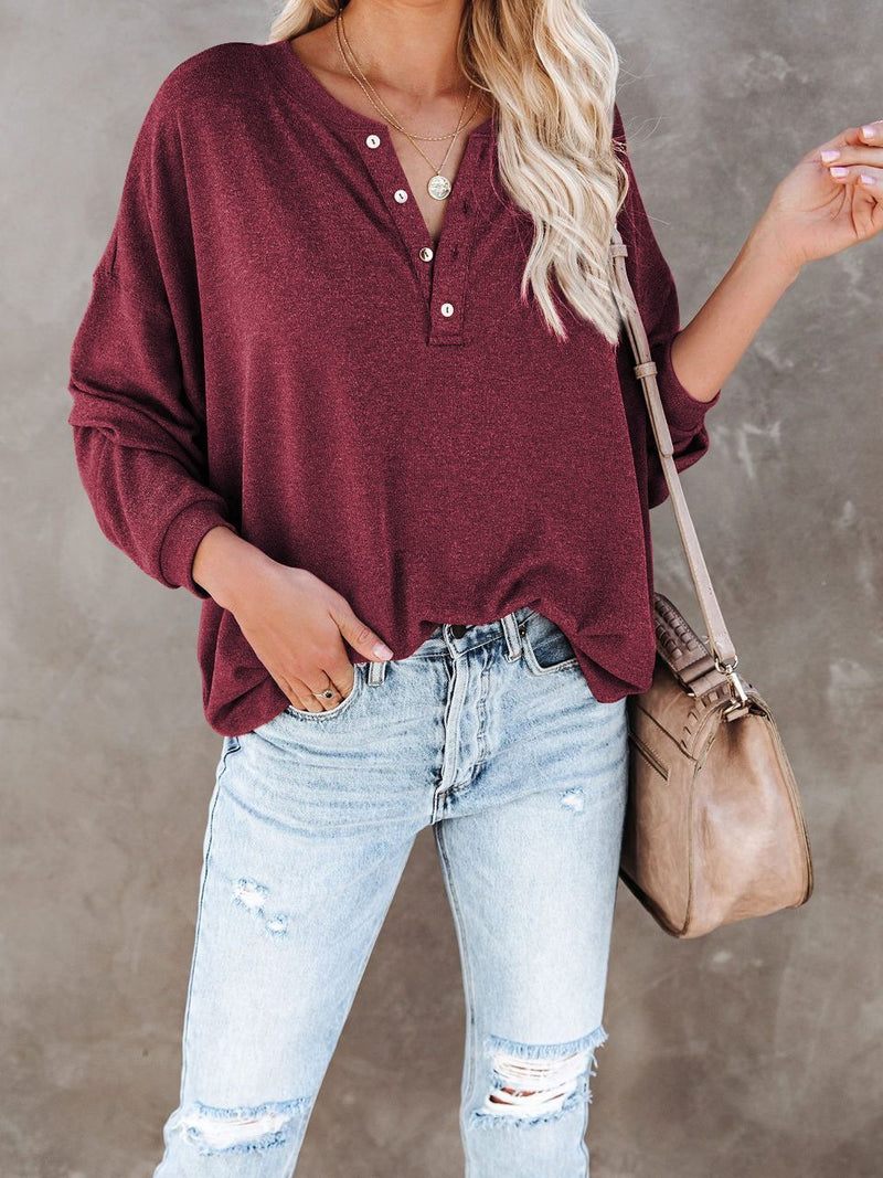 Women's T-Shirts Casual V-Neck Button Loose Cashmere Knit T-Shirts