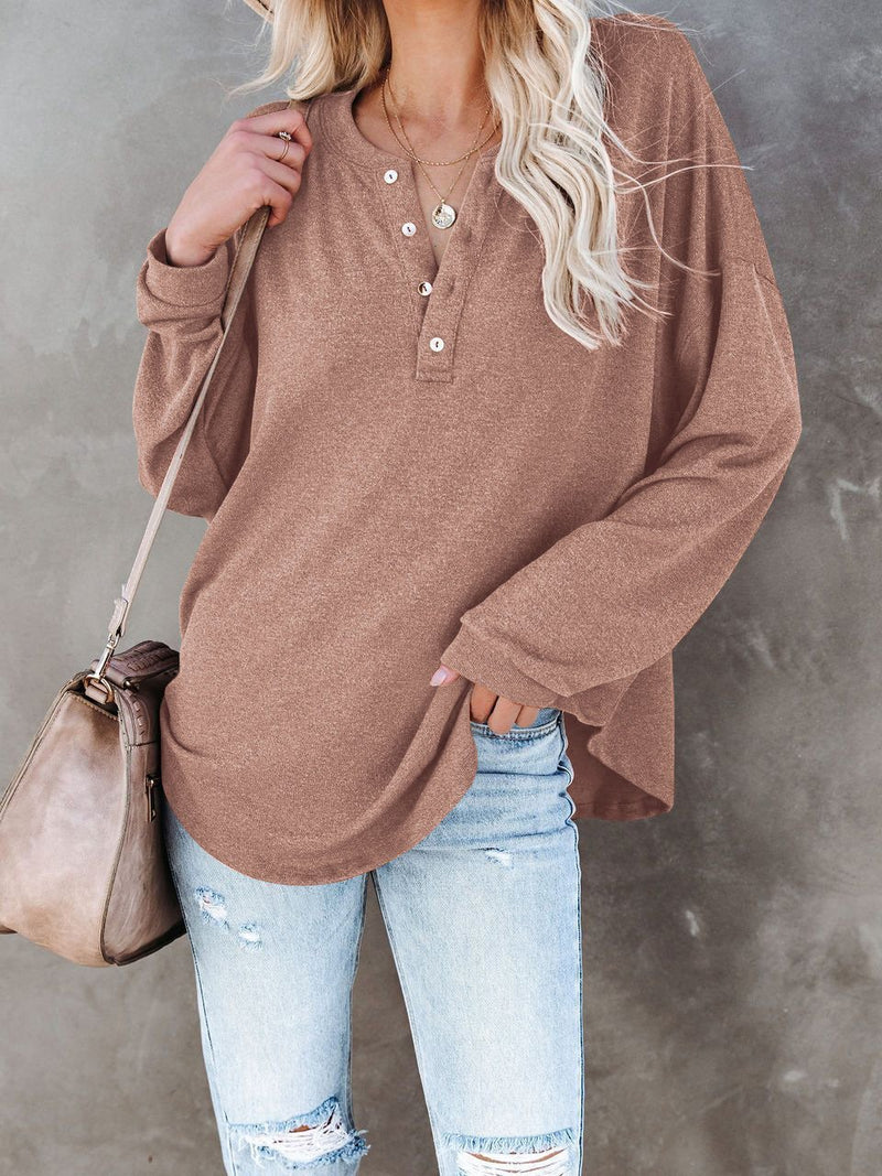 Women's T-Shirts Casual V-Neck Button Loose Cashmere Knit T-Shirts