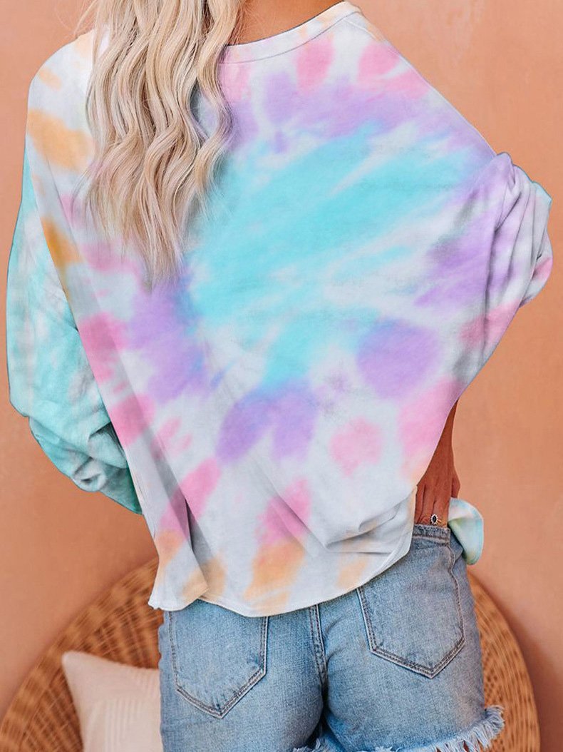Women's T-Shirts Gradient Tie-Dye Long Sleeve Pullover Loose T-Shirts
