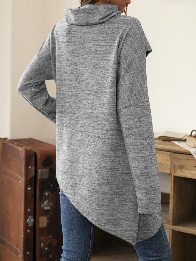 Women's T-Shirts High Collar Button Long Sleeve Long T-Shirts
