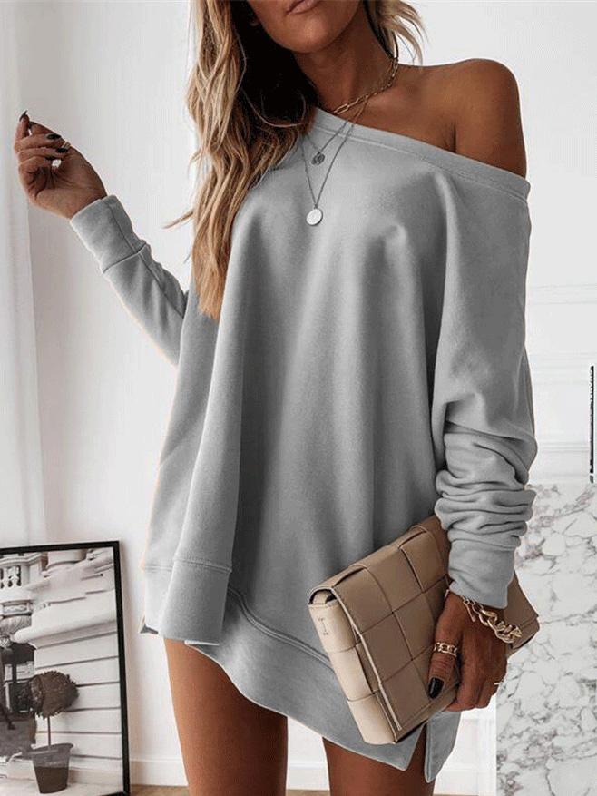 Women's T-Shirts Loose Solid Off-Shoulder Long Sleeve Sweater