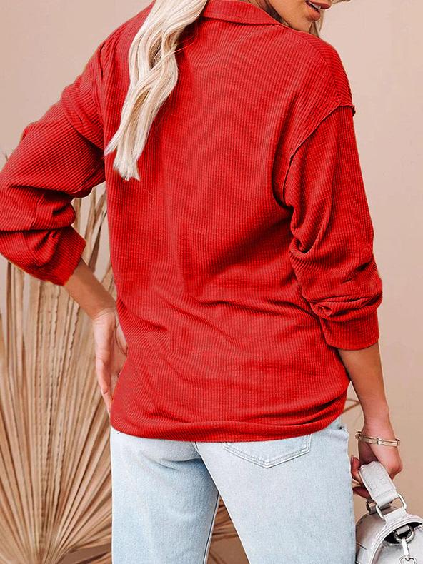Women's T-Shirts Loose Zipper V-Neck Long Sleeve T-Shirt