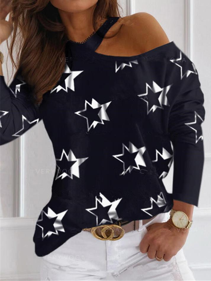 Women's T-Shirts Pentagram Print Halter Long Sleeve Off Shoulder T-Shirt