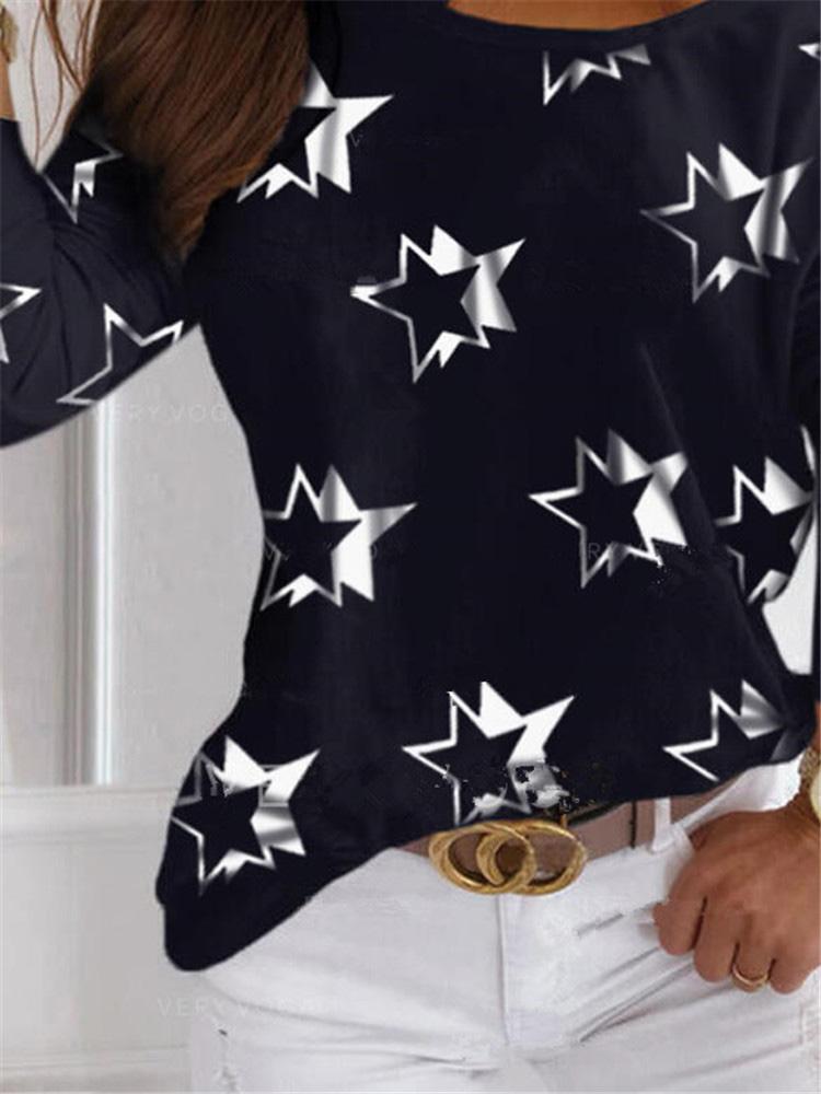 Women's T-Shirts Pentagram Print Halter Long Sleeve Off Shoulder T-Shirt