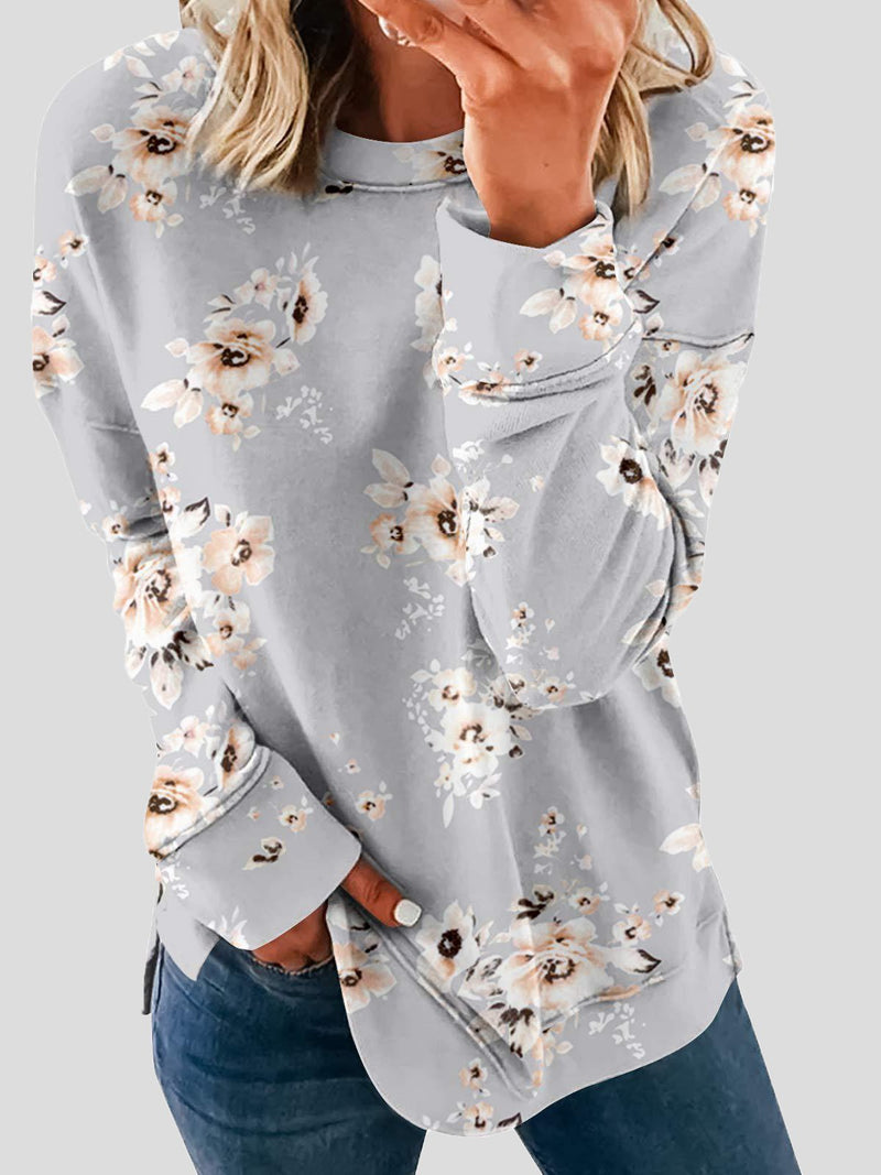 Women's T-Shirts Printed Round Neck Loose Long Sleeve T-Shirts