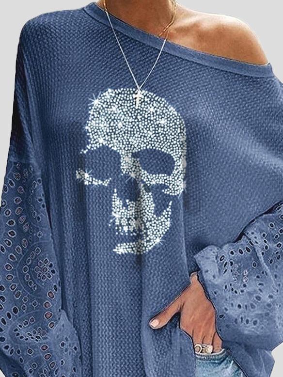 Women's T-Shirts Skull Loose Stitching Long Sleeve T-Shirt
