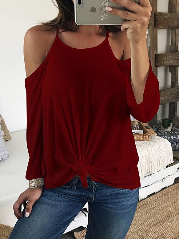 Women's T-Shirts Sling Open Back Long Sleeve Off-Shoulder T-Shirt