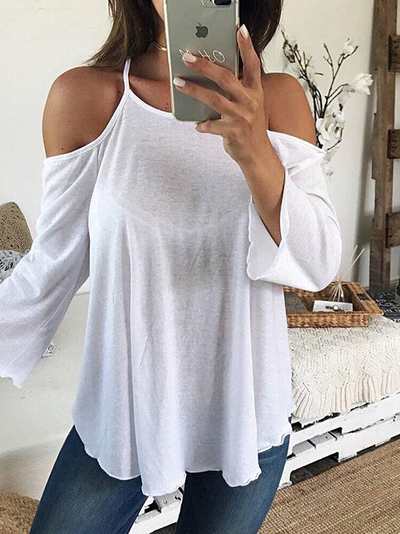 Women's T-Shirts Sling Open Back Long Sleeve Off-Shoulder T-Shirt
