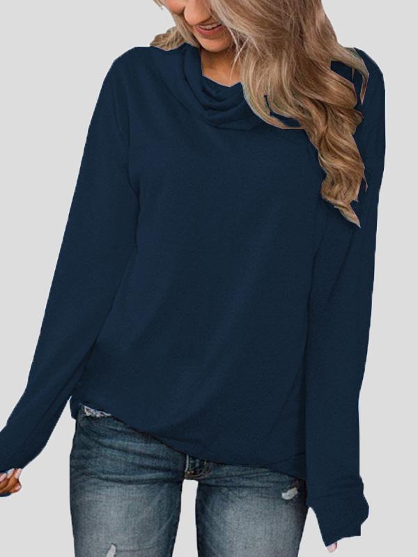 Women's T-Shirts Solid Pullover Pile Collar Long Sleeve T-Shirt