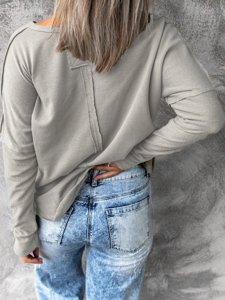 Women's T-Shirts Solid Pullover V-Neck Long Sleeve T-Shirts