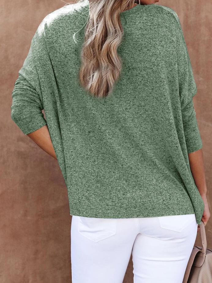 Women's T-Shirts Solid Wool Fleece Bat Sleeve V-Neck Pullover T-Shirts