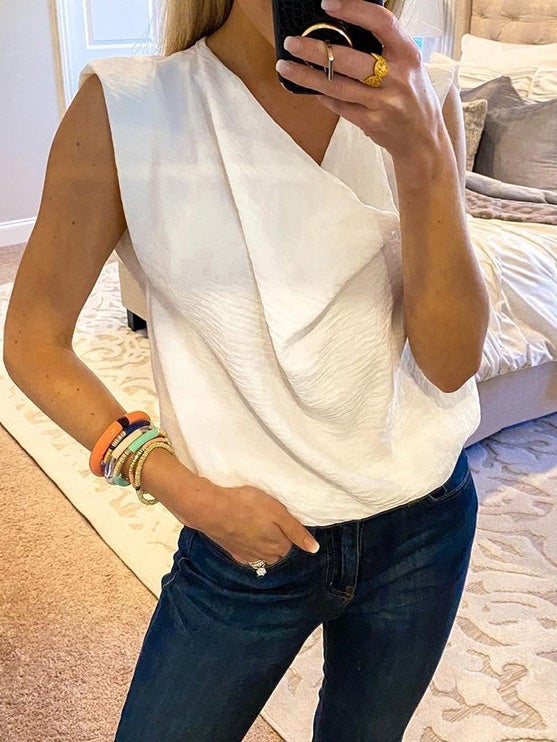Women's Tank Tops Solid Pile Collar Sleeveless Casual Vest